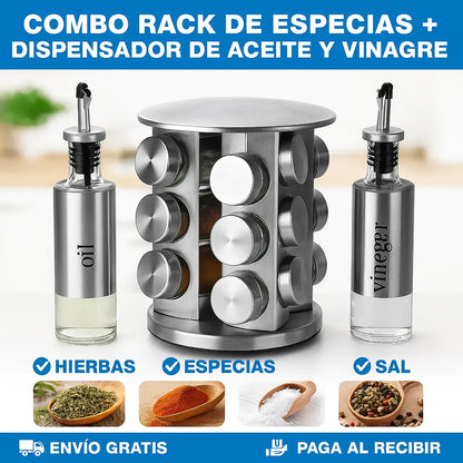 1 Organizador de Especias + 2 Dispensadores / Aceite y Vinagreta