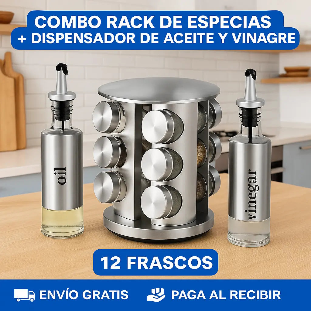 1 Organizador de Especias + 2 Dispensadores / Aceite y Vinagreta