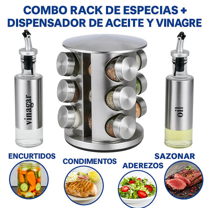 1 Organizador de Especias + 2 Dispensadores / Aceite y Vinagreta