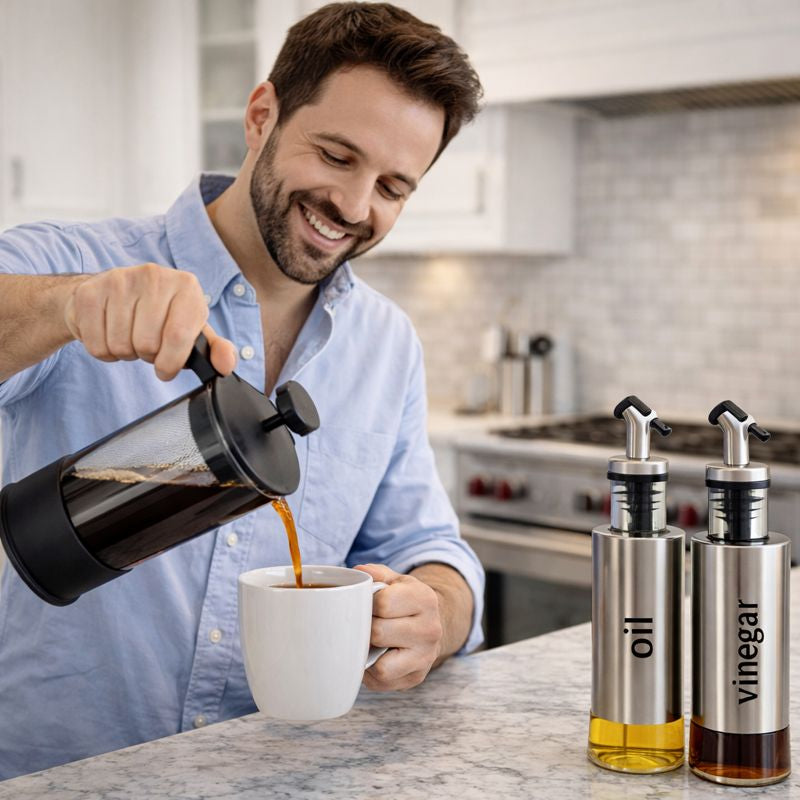Combo Cafetera Francesa + Dispensadores de Vinagreta y Aceite